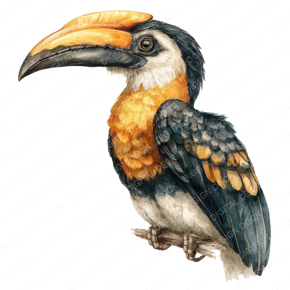 Hornbill Exotic Bird fussy cut sheet in US Letter format showing all 12 designs on one printable page