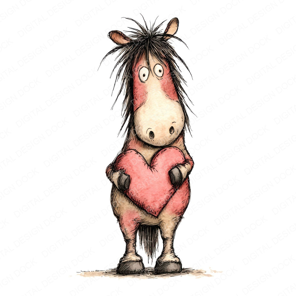 Horse Love Heart fussy cut sheet in US Letter format showing all 12 designs on one printable page