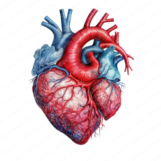 Human Heart Anatomical Illustration fussy cut sheet in US Letter format showing all 12 designs on one printable page