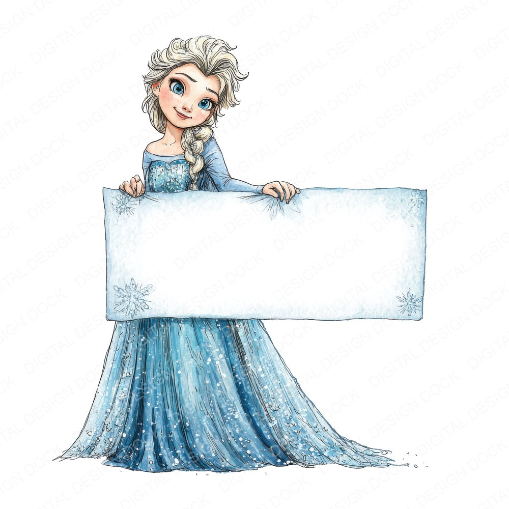 Ice Princess with Banner fussy cut sheet in US Letter format showing all 12 designs on one printable page