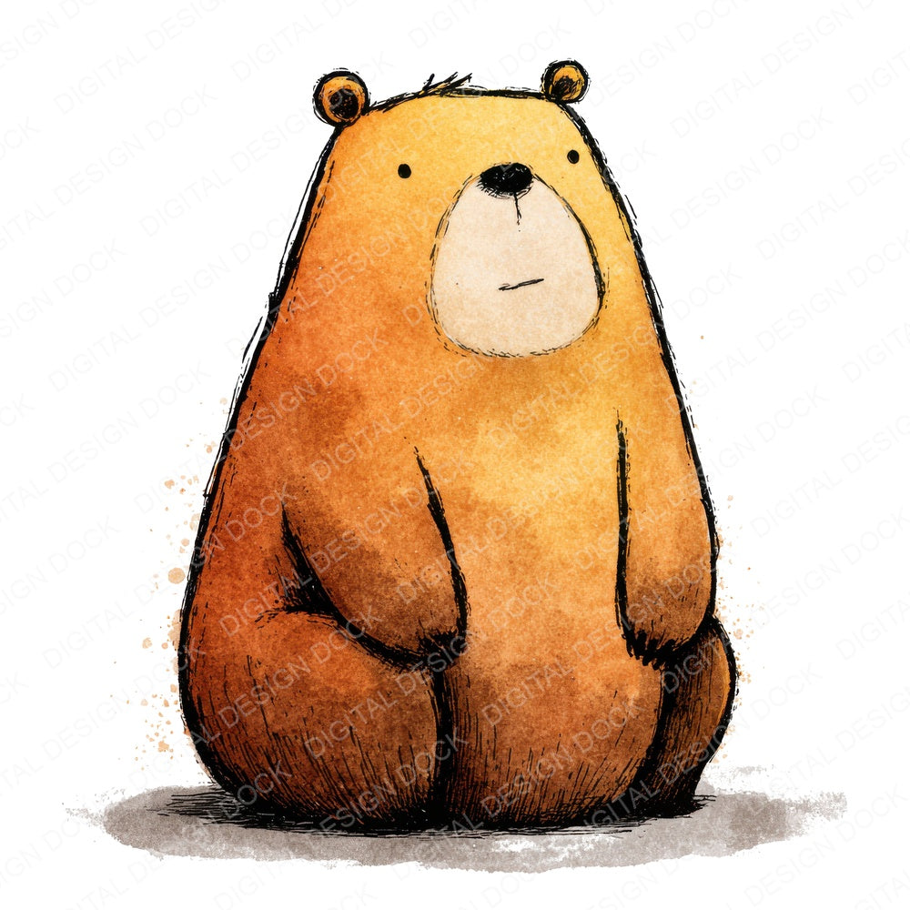 Illustrated Bear Character fussy cut sheet in US Letter format showing all 12 designs on one printable page