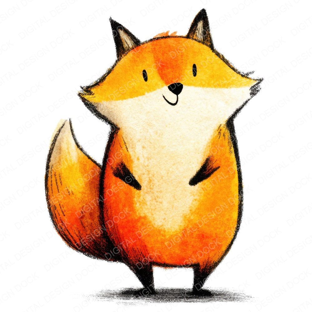 Illustrated Fox Character fussy cut sheet in US Letter format showing all 12 designs on one printable page