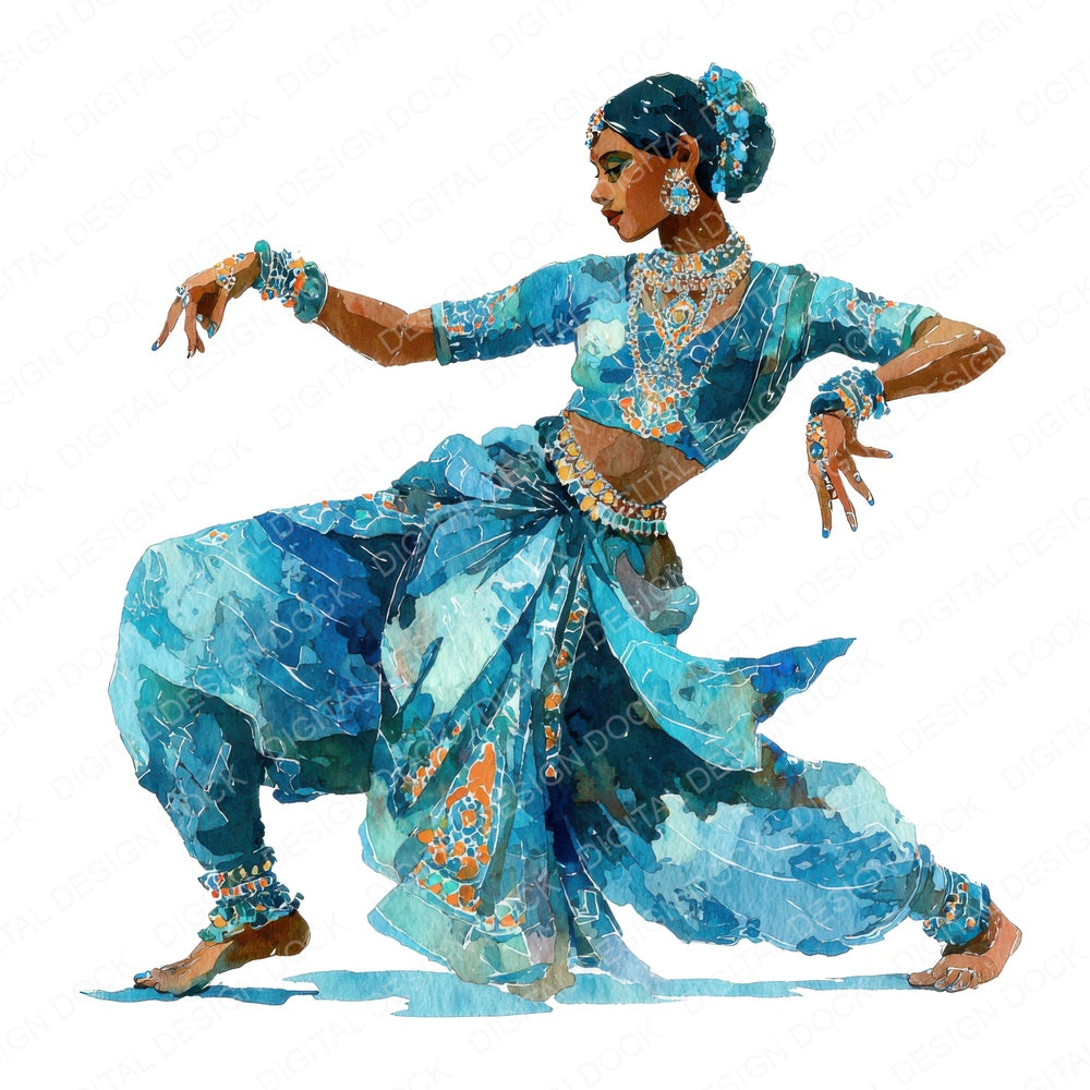 Indian Dance Woman fussy cut sheet in US Letter format showing all 12 designs on one printable page