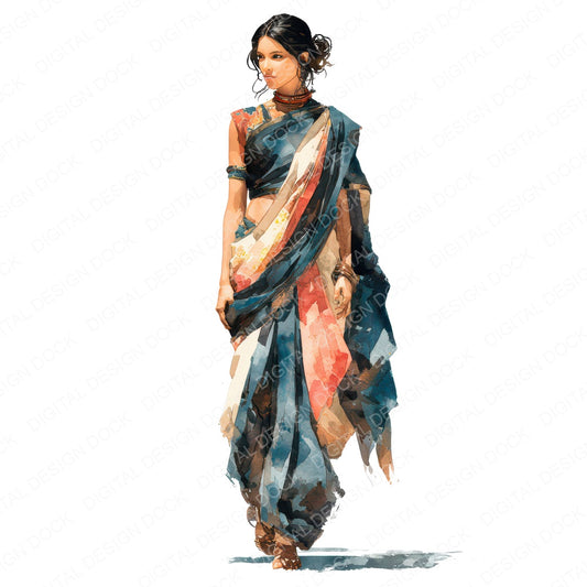 Indian Woman in Sari Clipart Set (DDD012252)