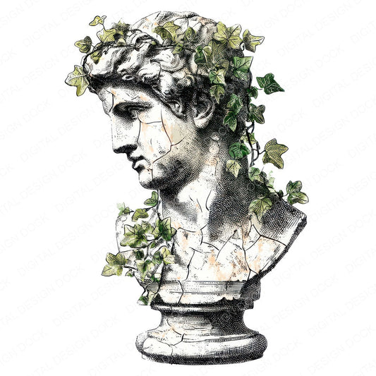 Ivy Covered Marble Bust fussy cut sheet in US Letter format showing all 12 designs on one printable page