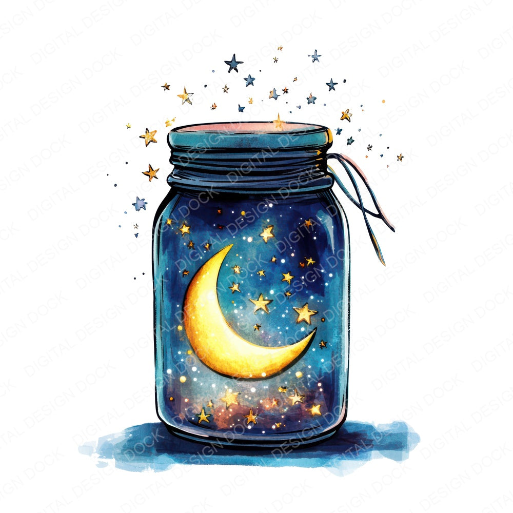 Jar of Moon and Stars fussy cut sheet in US Letter format showing all 12 designs on one printable page