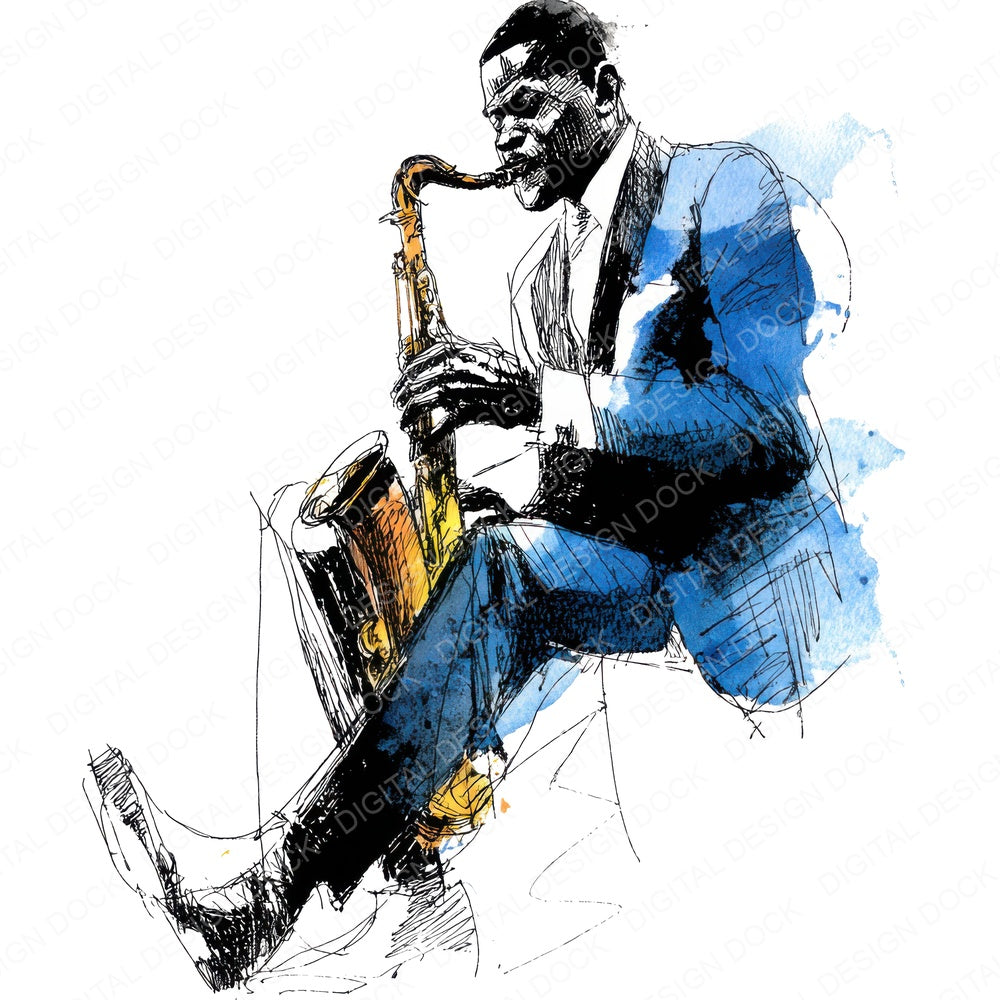 Jazz Saxophone Player fussy cut sheet in US Letter format showing all 12 designs on one printable page