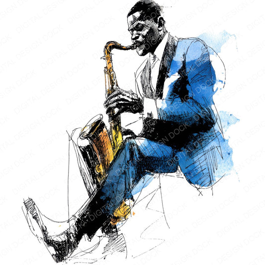 Jazz Saxophone Player fussy cut sheet in US Letter format showing all 12 designs on one printable page