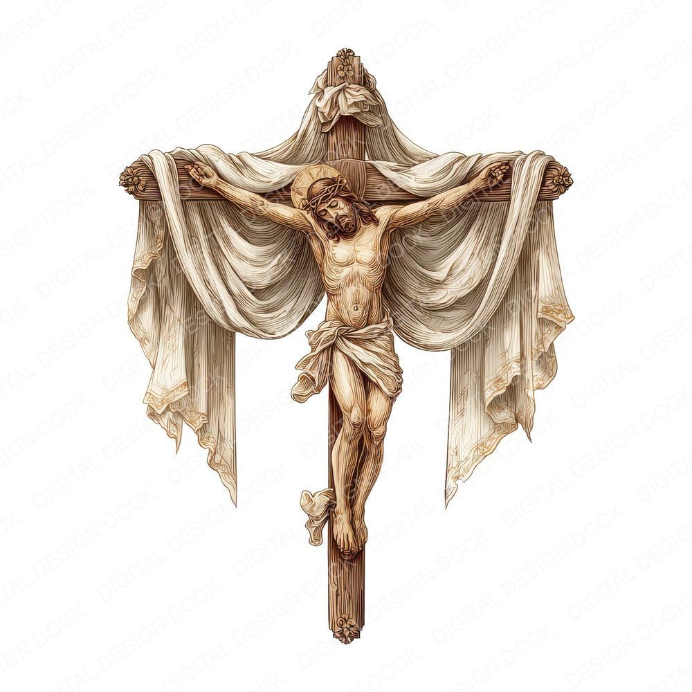 Jesus Draped Cross fussy cut sheet in US Letter format showing all 12 designs on one printable page