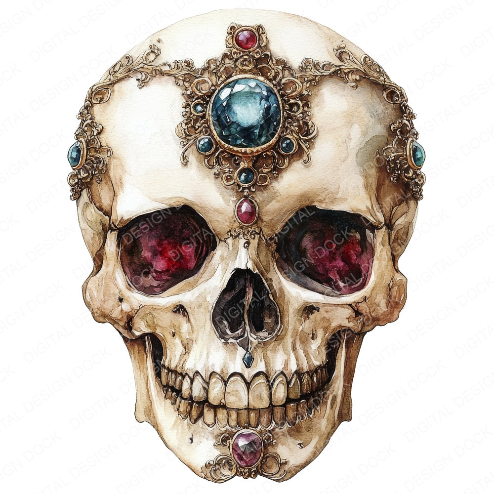 Jewelled Skull fussy cut sheet in US Letter format showing all 12 designs on one printable page