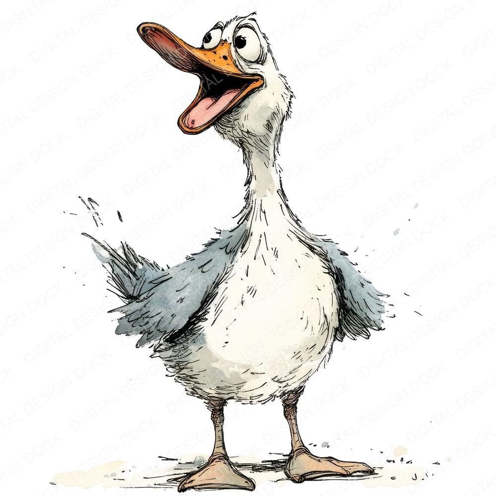 Jolly Duck Character fussy cut sheet in US Letter format showing all 12 designs on one printable page