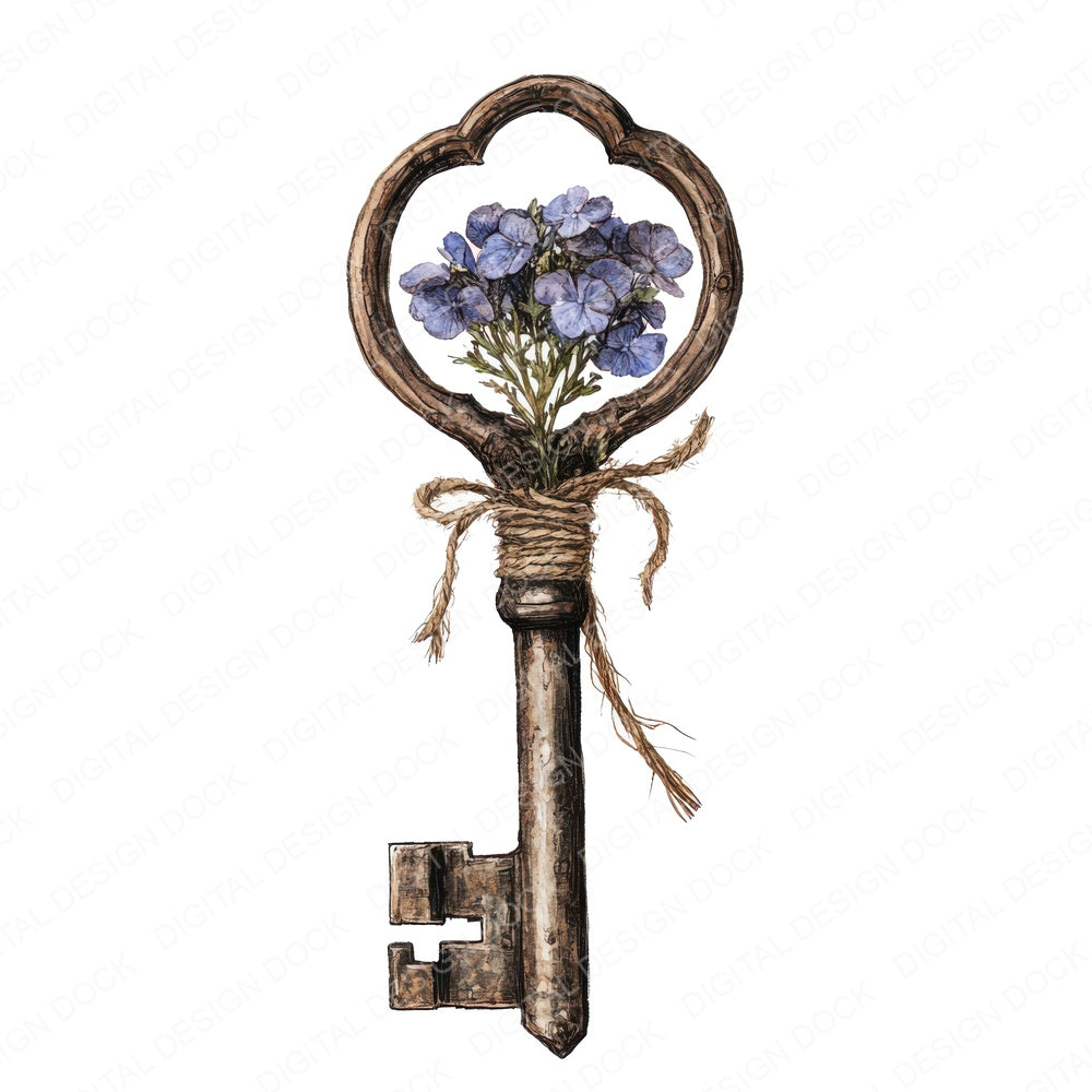 Key with Pressed Flower fussy cut sheet in US Letter format showing all 12 designs on one printable page