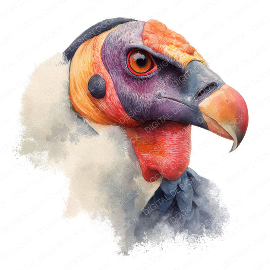 King Vulture Exotic Bird Portrait Clipart Set (DDD008240)