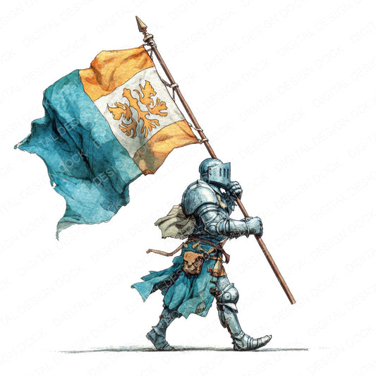 Knight Banner Bearer fussy cut sheet in US Letter format showing all 12 designs on one printable page
