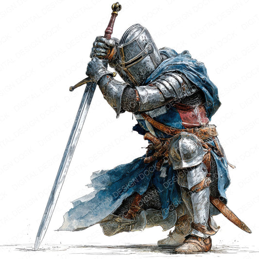 Knight Drawing Sword fussy cut sheet in US Letter format showing all 12 designs on one printable page