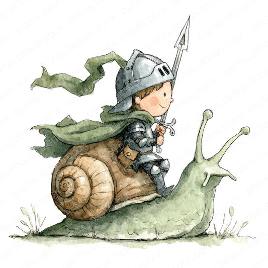 Knight Riding Snail Clipart Set (DDD005928)
