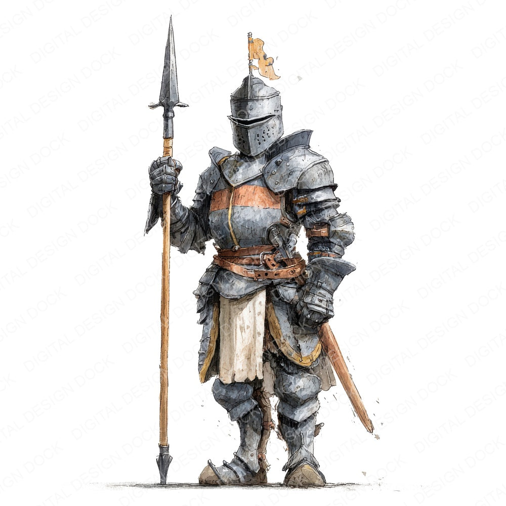 Knight With Spear fussy cut sheet in US Letter format showing all 12 designs on one printable page