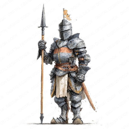 Knight With Spear fussy cut sheet in US Letter format showing all 12 designs on one printable page
