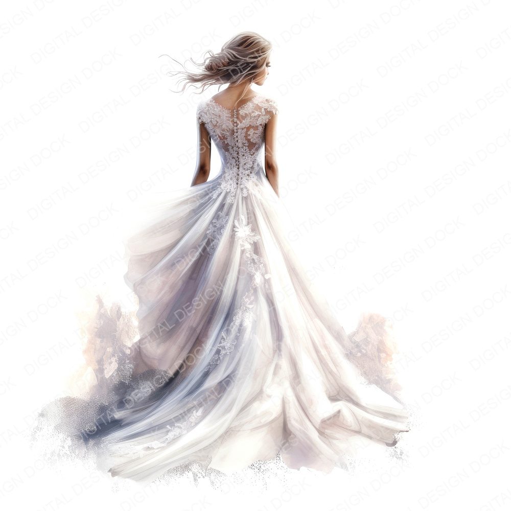 Lace Wedding Dress Bride Clipart Set (DDD005939)