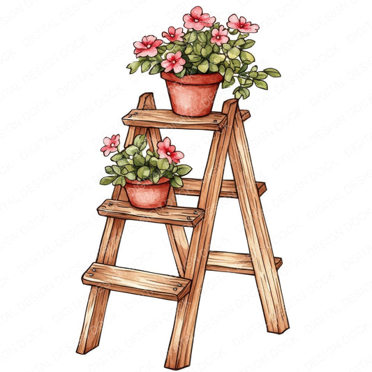 Ladder with Flower Pots fussy cut sheet in US Letter format showing all 12 designs on one printable page