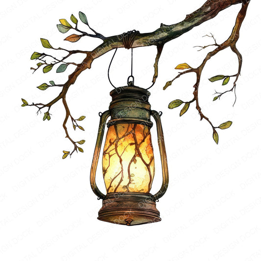 Lantern Hanging from Branch fussy cut sheet in US Letter format showing all 12 designs on one printable page