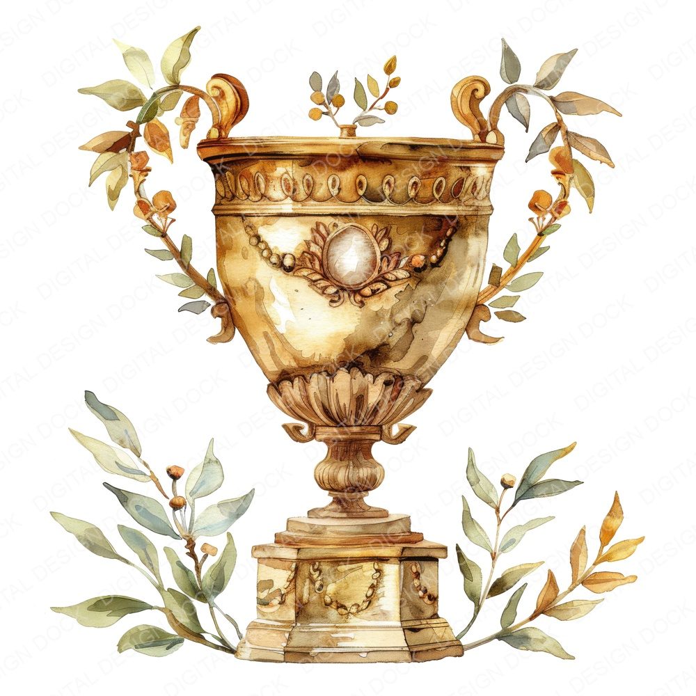 Laurel Wreath Gold Trophy Clipart Set (DDD005949)