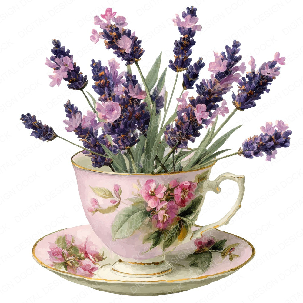 Lavender Teacup fussy cut sheet in US Letter format showing all 12 designs on one printable page