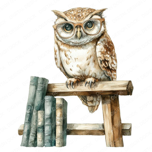 Library Owl on Ladder Clipart Set (DDD005960)