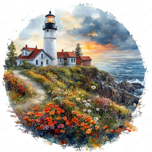 Lighthouse Floral Design fussy cut sheet in US Letter format showing all 12 designs on one printable page