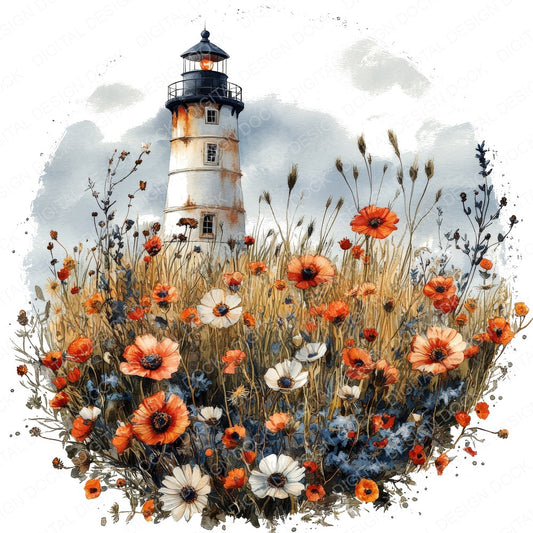 Lighthouse Wildflower Design fussy cut sheet in US Letter format showing all 12 designs on one printable page