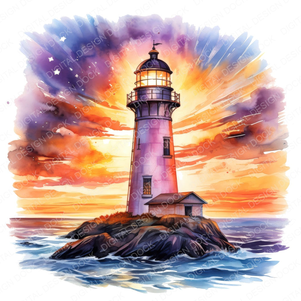 Lighthouse at Sunset fussy cut sheet in US Letter format showing all 12 designs on one printable page