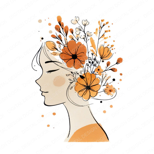 Line Art Woman Florals fussy cut sheet in US Letter format showing all 12 designs on one printable page
