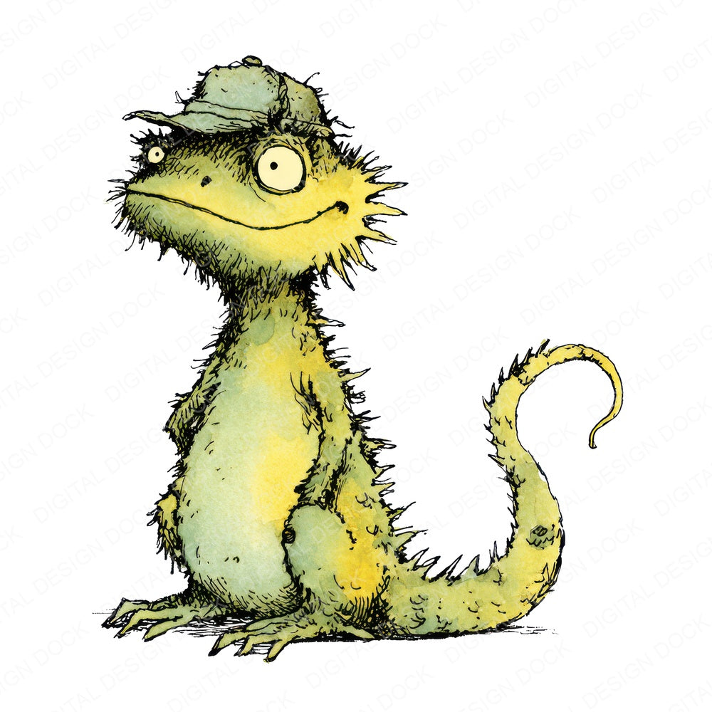 Lizard Character Illustration fussy cut sheet in US Letter format showing all 12 designs on one printable page