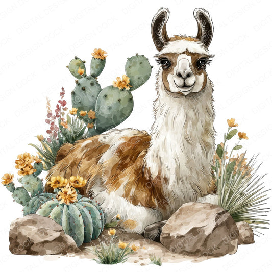 Llama with Cactus Flowers fussy cut sheet in US Letter format showing all 12 designs on one printable page