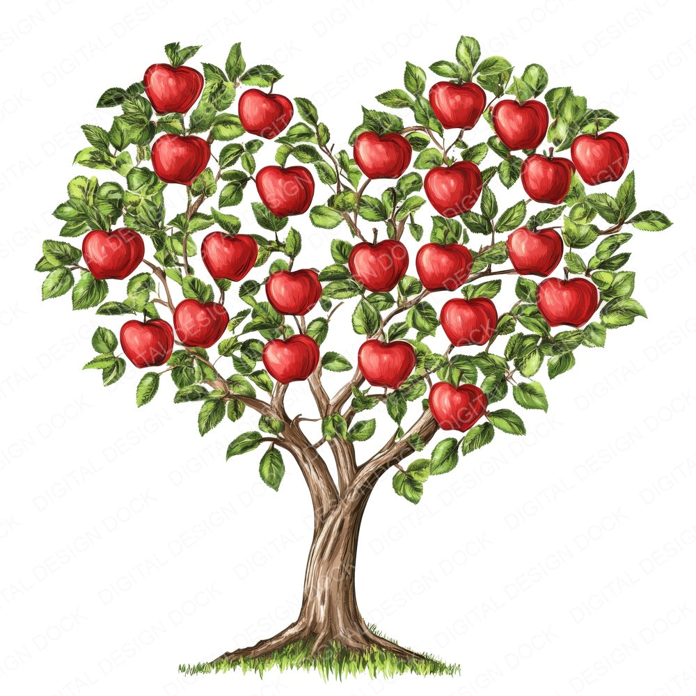 Love Heart Apple Tree fussy cut sheet in US Letter format showing all 12 designs on one printable page