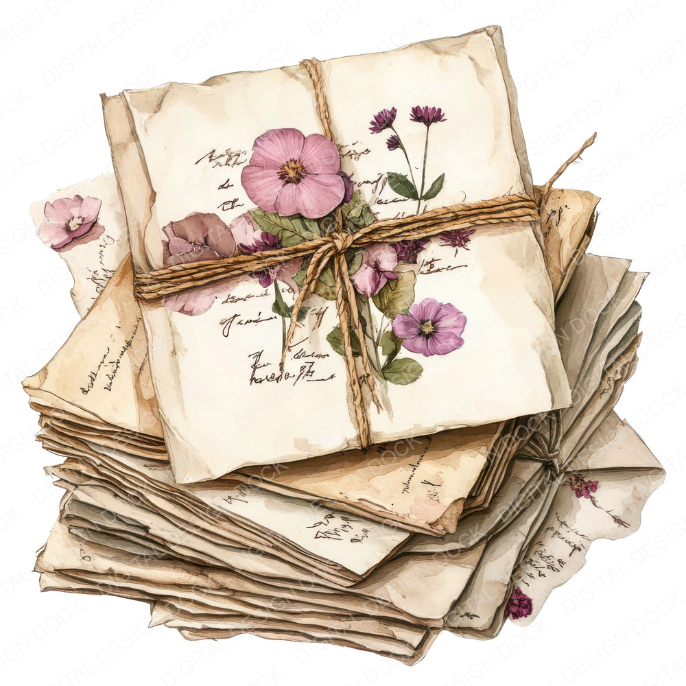 Love Letters with Flowers fussy cut sheet in US Letter format showing all 12 designs on one printable page