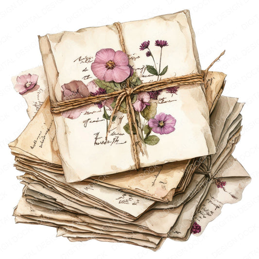 Love Letters with Flowers fussy cut sheet in US Letter format showing all 12 designs on one printable page
