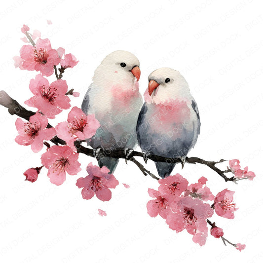 Lovebirds on Branch fussy cut sheet in US Letter format showing all 12 designs on one printable page