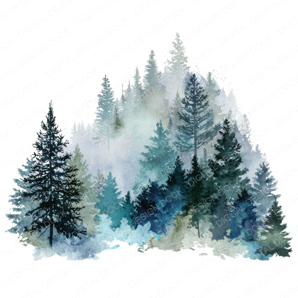 Magical Christmas Tree Forest fussy cut sheet in US Letter format showing all 12 designs on one printable page
