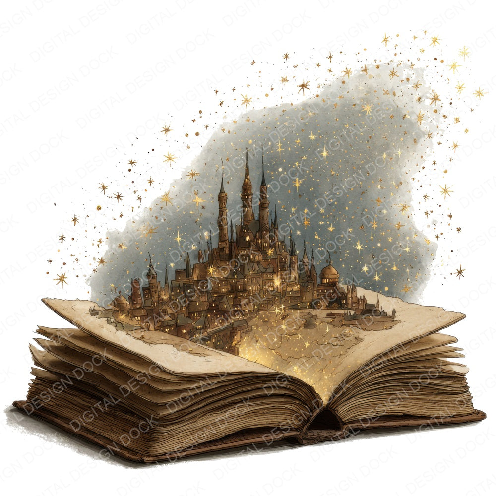 Magical Storybook fussy cut sheet in US Letter format showing all 12 designs on one printable page