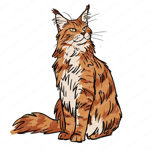 Single Maine Coon Watercolour Cat clipart design shown full size