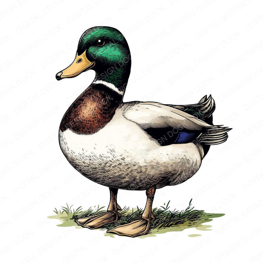 Mallard Duck Illustration fussy cut sheet in US Letter format showing all 12 designs on one printable page