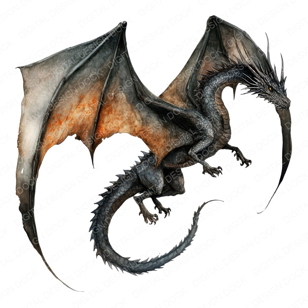 Medieval Flying Dragon A fussy cut sheet in US Letter format showing all 12 designs on one printable page