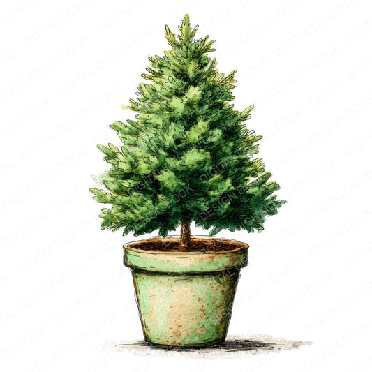 Mini Christmas Tree Pot fussy cut sheet in US Letter format showing all 12 designs on one printable page