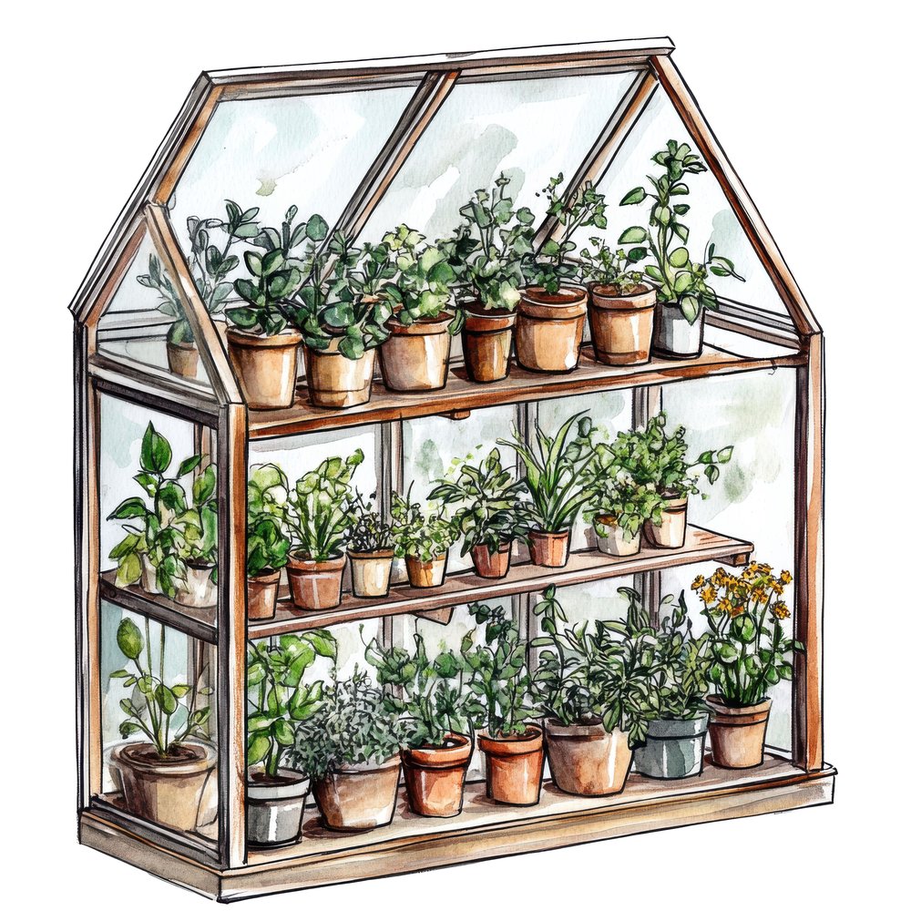 Mini Greenhouse with Herbs Clipart Set (DDD006053)