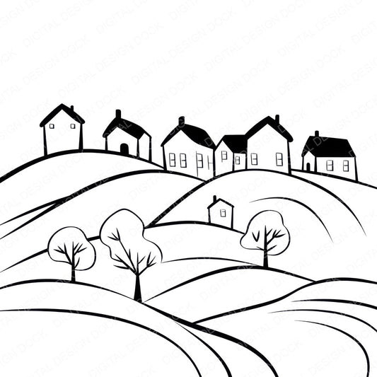 Minimal Abstract Countryside Village fussy cut sheet in US Letter format showing all 12 designs on one printable page