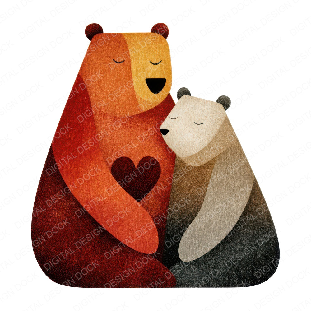 Minimal Bear Family Love fussy cut sheet in US Letter format showing all 12 designs on one printable page