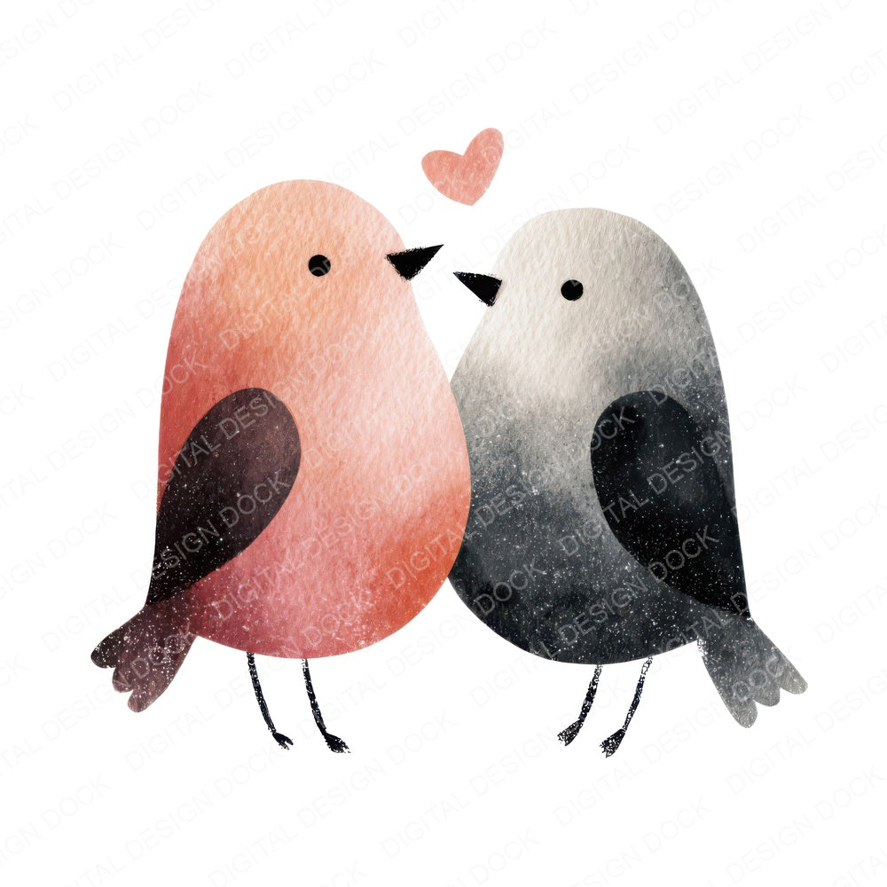 Minimal Birds Love fussy cut sheet in US Letter format showing all 12 designs on one printable page