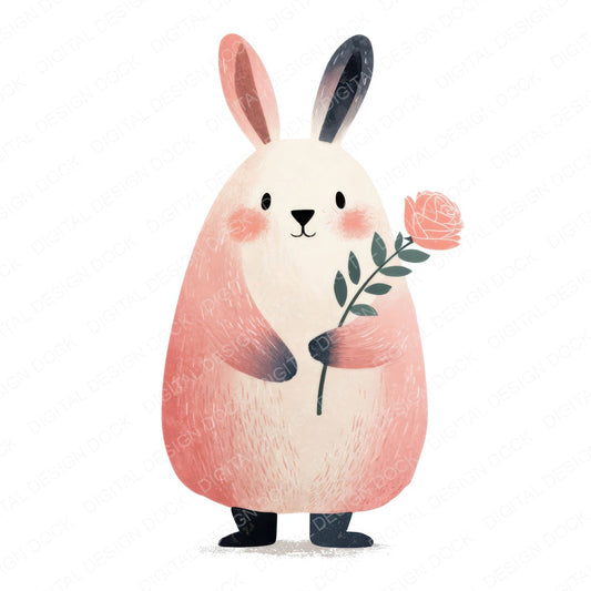 Minimal Bunny Rose Clipart Set (DDD008296)