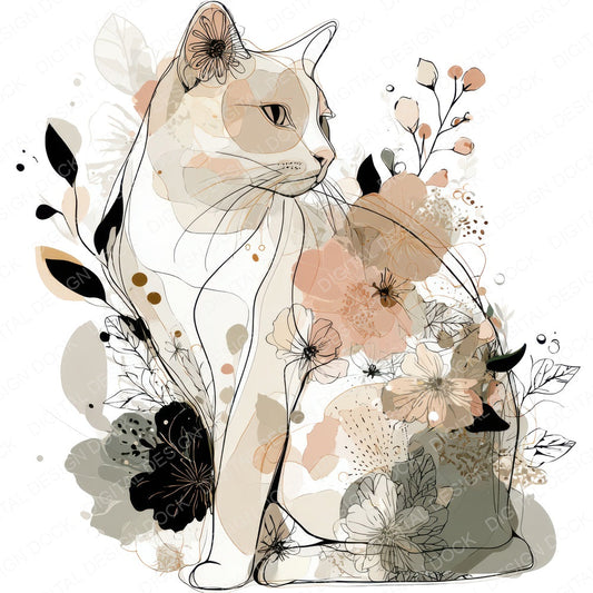 Minimal Floral Cat fussy cut sheet in US Letter format showing all 12 designs on one printable page